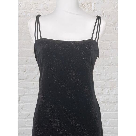 Vintage Black Velvet Sparkly Long Event Cocktail Dress 10 Whimsigoth Dark Fairy - Picture 4 of 9